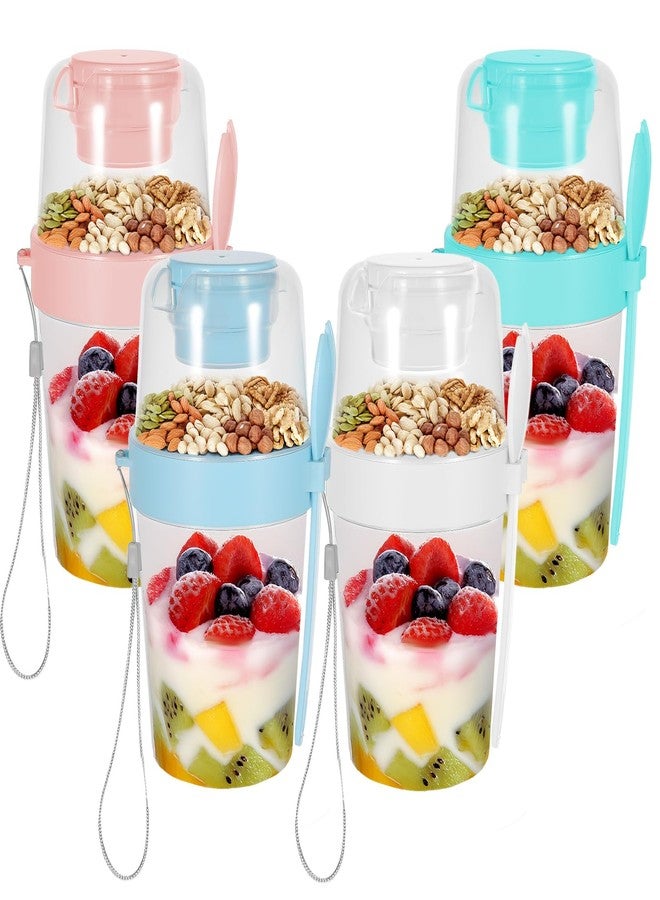 Pafeooui 4 Pack Portable Breakfast Cups with Lids and Spoon, 27 oz Reusable Cereal Yogurt Parfait Cup with Topping Plastic Oats Container Storage for Yogurt, Cereal or Oatmeal - Image 1